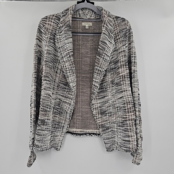 Max Studio Jackets & Blazers - Max Studio Womens Black White Tweed Boucle Open Front Blazer Jacket Fringe M